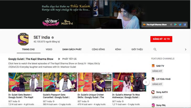 SET India – 42 triệu người theo dõi
