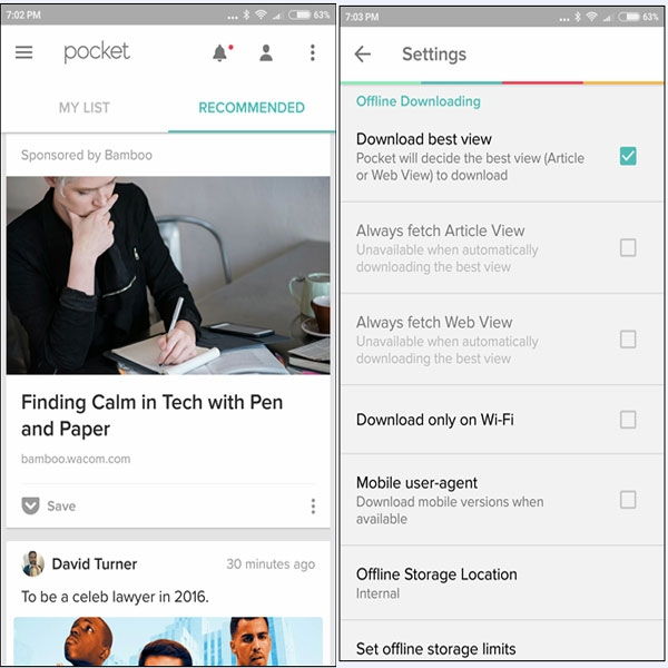 Pocket – Dùng lưu bài viết hoặc để đọc offline trên mọi thiết bị