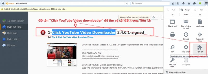 1-Click YouTube Video Download (add-on trên Firefox)