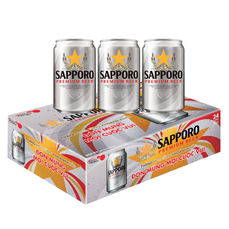 Bia Sapporo Premium Beer (Nhật Bản, Thùng 24 Lon 330ml)