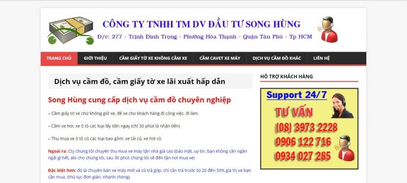 Dịch vụ cầm đồ online Song Hùng