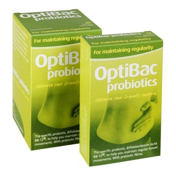 Men vi sinh Optibac Probiotics trị táo bón hộp màu xanh lá