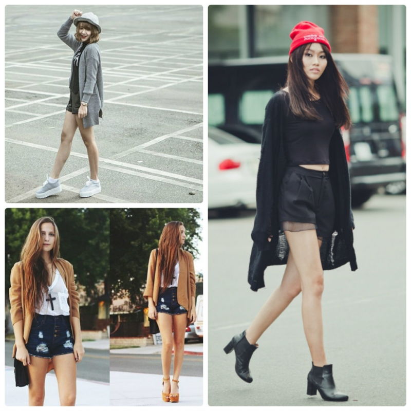 Quần shorts cạp cao kết hợp với áo cardigan