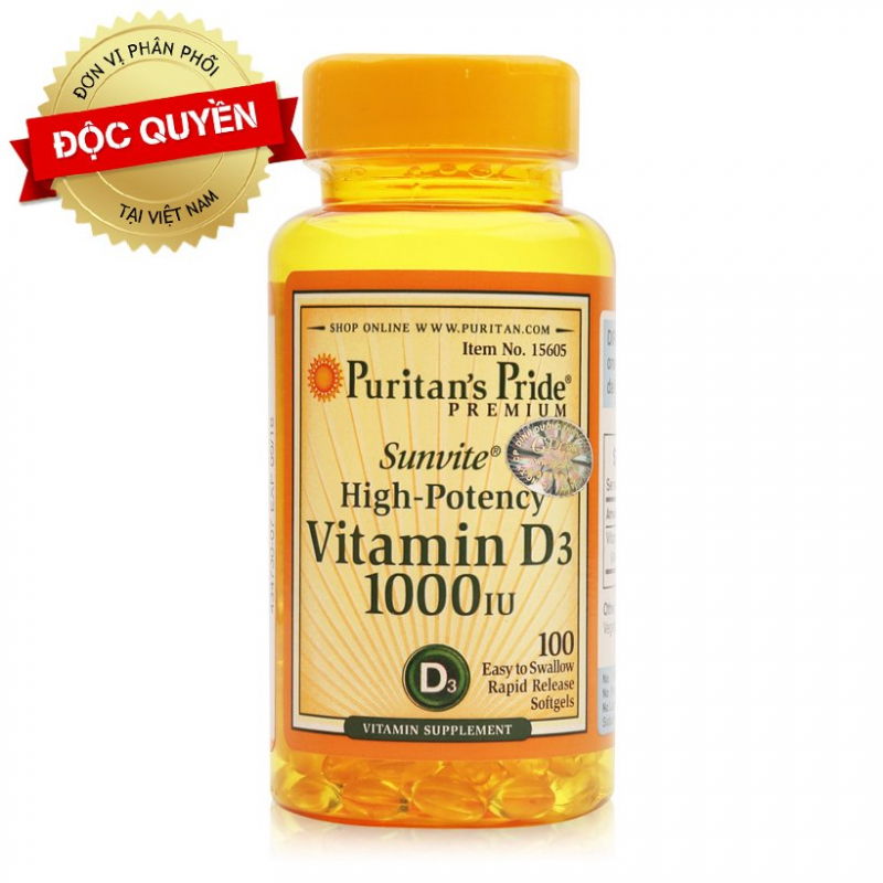 Thực phẩm chức năng bổ sung Vitamin D Puritan's Pride Vitamin D3 1000IU 100 viên