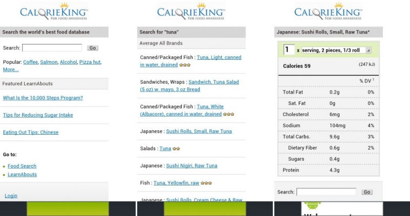 Trang web chuyên về thực phẩm – Calorie King