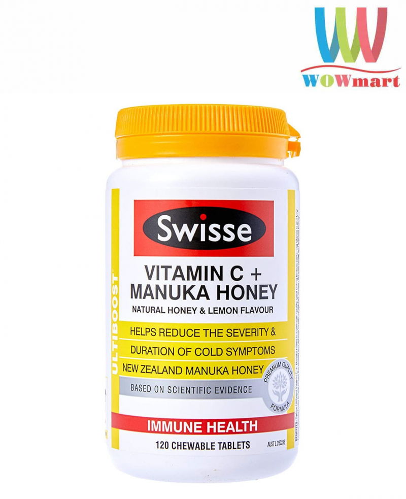 Viên nhai tăng sức đề kháng Swisse Vitamin C + Manuka Honey 120 viên