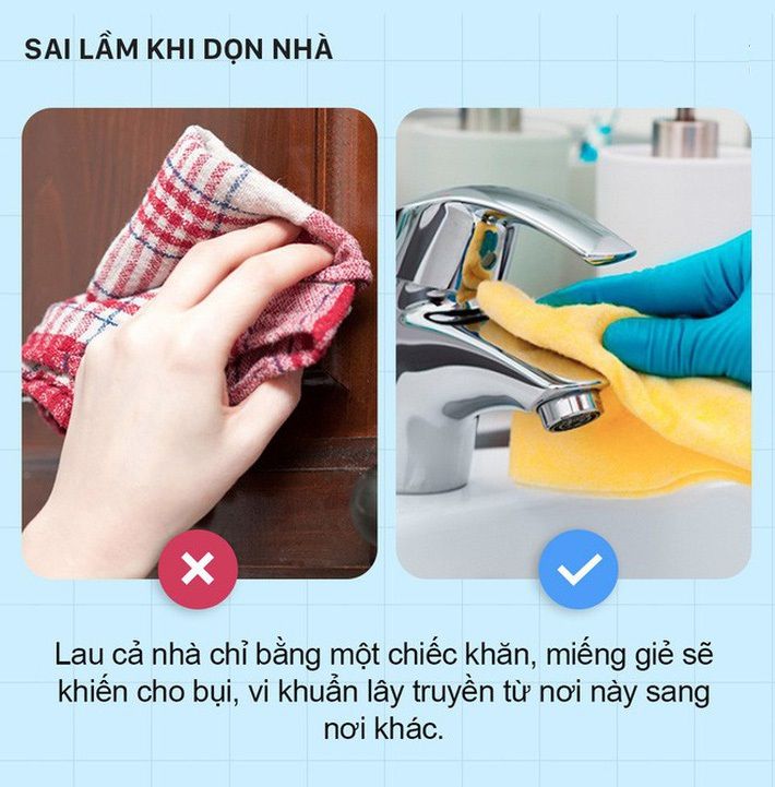 Lau cả nhà chỉ bằng một chiếc khăn, miếng giẻ