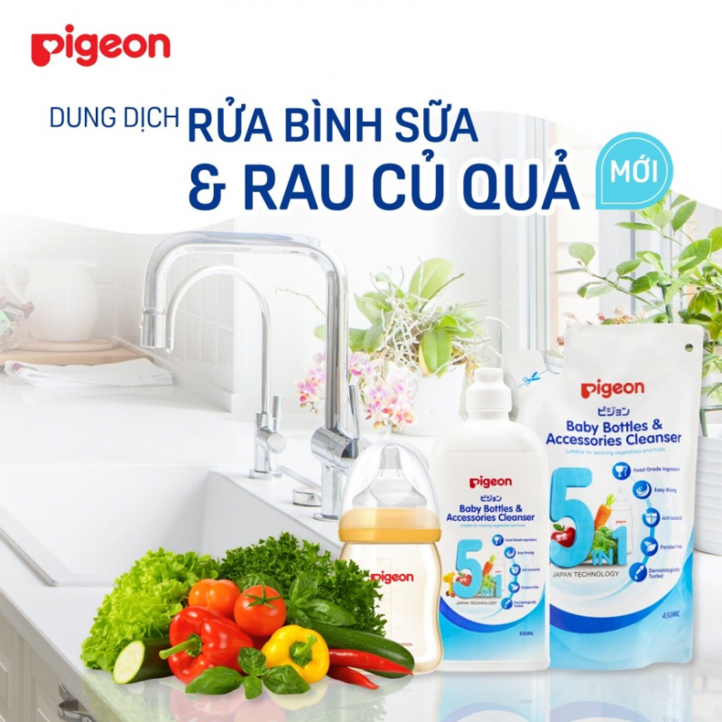 Dung dịch súc rửa bình sữa và phụ kiện Pigeon