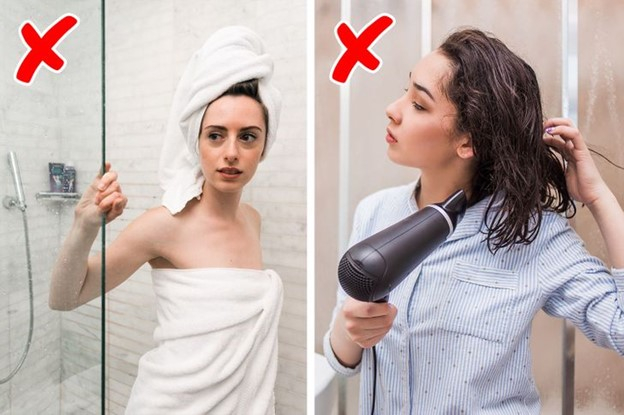 Sử dụng khăn hay máy sấy tóc để làm khô tóc