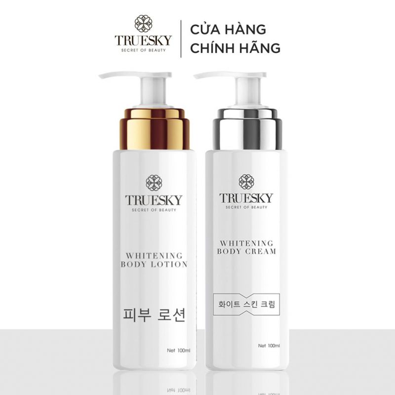 Bộ tắm trắng toàn thân Truesky dạng vòi nhấn gồm 1 chai ủ trắng 100ml & 1 chai dưỡng trắng 100ml