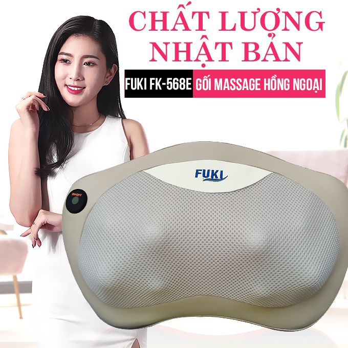 Gối massage hồng ngoại đau vai cổ lưng Shiatsu Fuki FK-568E (Pin sạc)