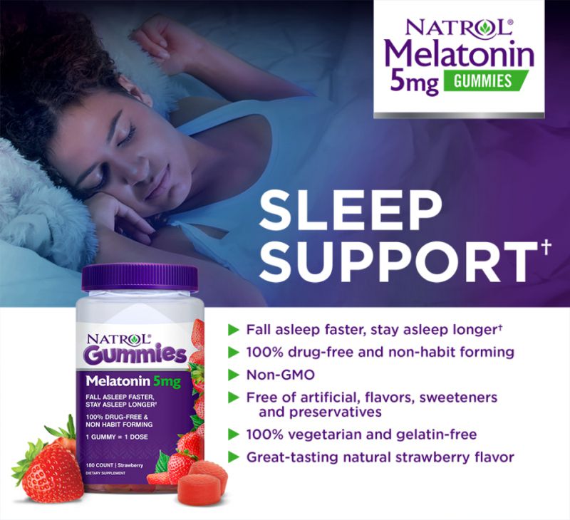 Kẹo ngậm dễ ngủ Natrol  Melatonin Gummies Melatonin 10mg