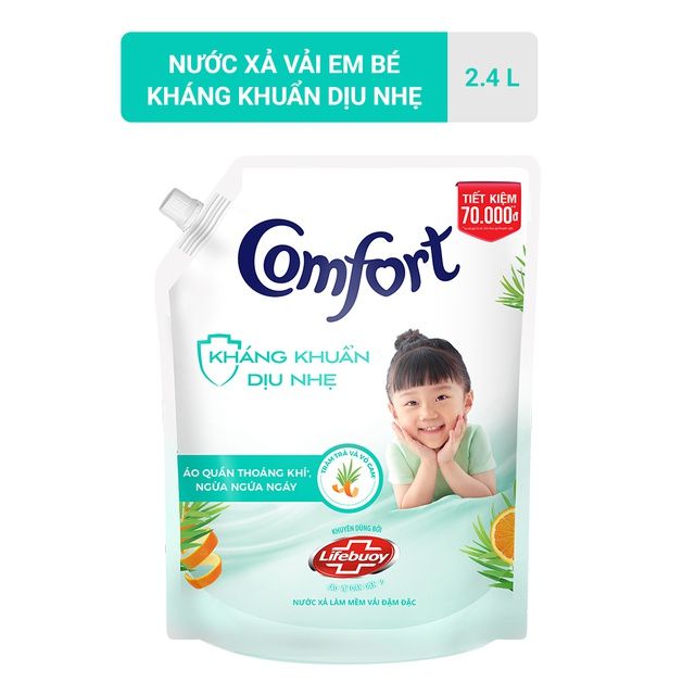 Nước Xả Vải Em Bé Comfort Kháng Khuẩn Dịu Nhẹ Túi 24 - 28Lít