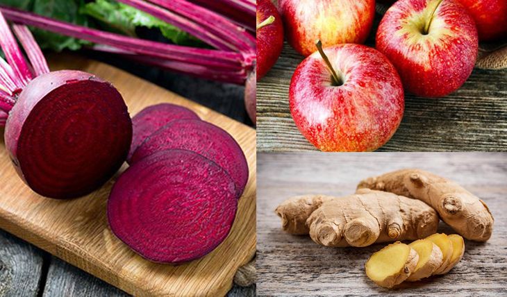 Nước ép củ dền, táo bị cắn và gừng