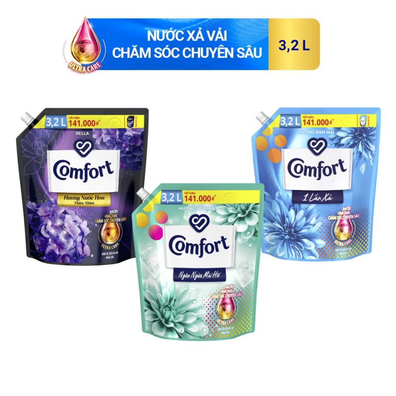 Nước xả làm mềm vải Comfort Chăm sóc Chuyên sâu Một lần xả, Hương nước hoa thiên nhiên túi 32L