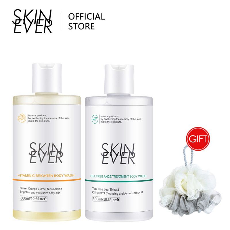 Sữa tắm SKIN EVER 300ml chứa vitamin C/ tràm trà không chất độc hại dưỡng ẩm sâu làm trắng da kiểm soát dầu và mụn