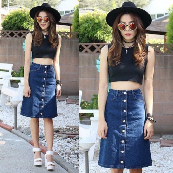 Váy jeans kết hợp với Áo Crotop