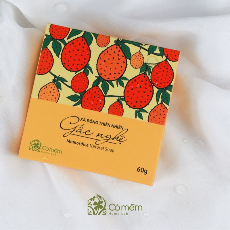 Xà bông Rửa Mặt Thiên Nhiên Gấc Nghệ Giảm Thâm Mụn Làm Sáng Da Cỏ Mềm 60gr