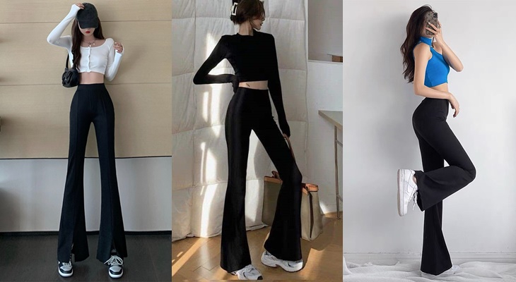 Quần ống loe kết hợp với áo croptop